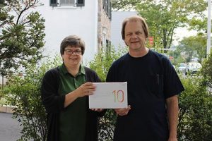 From Left: Hatboro Federal Branch Coordinator Suzanne Rush, Tablet Winner Mr. Michael Masanis