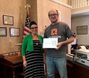 From left: Hatboro Branch Manager Kim Murphy, Acer Tablet Winner Kevin Donaghy